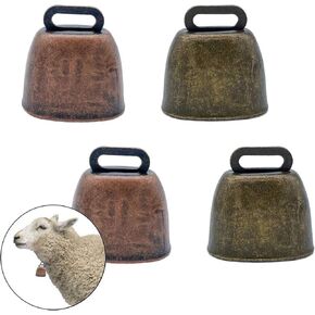 FAFAHOUSE 4 Pack Small Brass Bell Cow Horse Sheep Grazing Copper Bells Cattle Farm Animal Loud Bronze Bell Pet Anti-Theft Accessories Bell for Christmas Decoration (Green Bronze and Red Bronze)