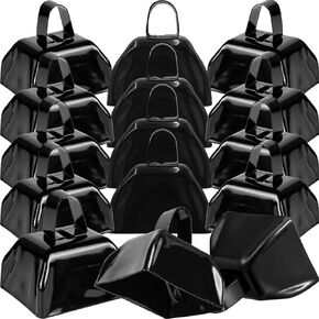 15 Pack Metal Cowbells 3 Inch Black Cow Bells Noise Makers Loud Cow Bell with Handles, Small Cowbell Hand Percussion Cowbells for Sporting Events, Cheering, Football Games, Weddings