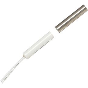 Seco-Larm SM-206Q/W Concealed-Mount Magnetic Contact, White; 1/4" Press-fit Mount; 1" Gap; Closed Loop; 15" Wire Leads; Used for Protecting Sliding Doors and Windows Where Space is Limited
