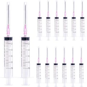 40PCS-10ml Luer lock Syringes with 18ga Needles, Individually Packaging Disposable Plastic Syringes and Needles for Scientific Labs, Industrial, Animal and Pet Supplies.