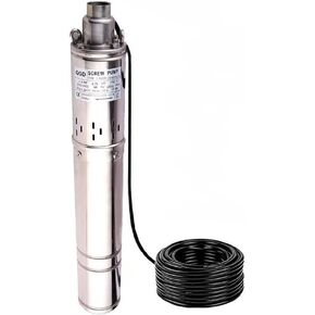 3.5 Inch Tube Stainless Steel Deep Well Pump 1HP Submersible Screw Well Pump 220-240V/60Hz Well Water Pump Max.Head 100m/328ft Flow 8GPM 90mm Well Pump for Home and Industrial Garden Agricultural