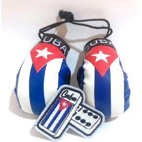 Cuban flag Boxing Gloves for Car – Rearview Mirror Hanging Decoration with Cuban Flag Design & Bonus Cuban Domino Flag Patch