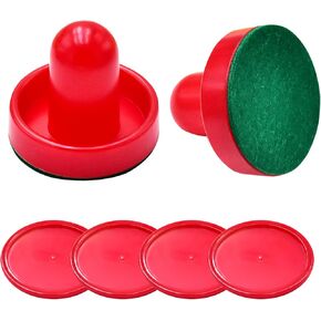 1 Set Mini Air Hockey Pushers and Air Hockey Pucks Great Goal Handles Pushers Goal Handles Paddles Replacement Accessories - 2 Red Air Hockey Pushers and 4 Red Pucks (76mm)