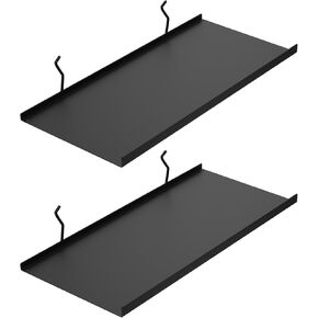 PEKGRIL 17X8 Inch Large Pegboard Shelves Set of 4, Metal Peg Board Shelves Accessories, Flat Display Shelves for Pegboard, Metal Retail Display for Storage and Organization, Black