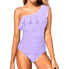 Yonique Women's Two Piece Swimsuits One Shoulder Tankini Tummy Control Bathing Suits Ruffle Swimwear