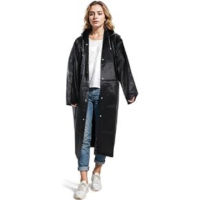 Rain Ponchos for Adults Reusable, Reusable Black Raincoat, Waterproof, Breathable Travel Rain Coat with Hood for Adults Rain Jackets, Emergency Poncho for Men and Women in Kuwait