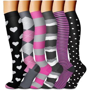 CHARMKING 6 Pairs-Compression Socks for Women & Men Circulation Best Support for Nurses, Running, Athletic,Flight Travel (Multi 10,S/M)