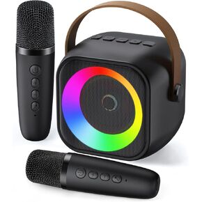 Karaoke Machine for Kids and Adults with Bluetooth, Party Lights, 2 Wireless Mic Karaoke Speaker, Birthday Gifts for Boys Girls Family Home Party Black 2 Microphone