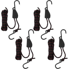 4 Pcs Kayak Rope Tie Downs Straps, 1/4" x 12Ft Adjustable Tie Down Straps Canoe Bow and Stern Tie Down Strap,Heavy Duty Tie Downs Rope Hanger Kayak Accessories