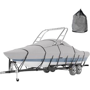 Tuszom 900D Solution Dyed Waterproof Ski&Wakeboard Tower Boat Cover with Fully 11+6 Windproof Straps and Storage Bag Fit 22'-24'L Beam Width to 116" W