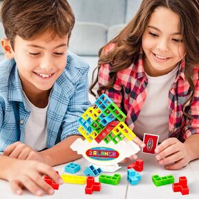 FAVANTIME 48pcs Attack Stack Game Tetra Balance Tower Stacking Blocks Board Games for 1-4 Players Family Games for Kids, Adults, Party, Travel Team Building Blocks Toy