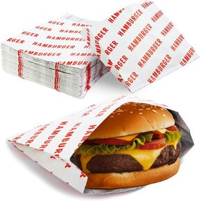 Retro, Grease Proof Burger Wrappers 200 Pk. Great BPA Free Cookout Supply. Pro Quality Bulk Hamburger Bags Are Large and Insulated. Allergen Friendly BBQ Foil Paper Perfect For Baseball Themed Party.