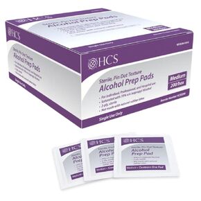 HCS Alcohol Prep Pads - 70% Isopropyl Alcohol Wipes, Individually Wrapped - 2 ply, Textured - Skin Prep Alcohol Swabs - Sterile Alcohol Pads (200/Box, Medium)
