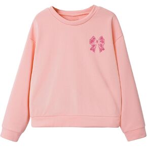 MakeMeChic Girl's Bow Print Crew Neck Sweatshirt Long Sleeve Active Pullover Top
