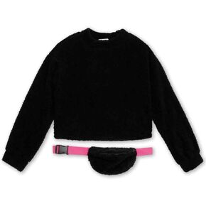 Speechless Girls' Long Sleeve Teddy Knit Pullover with Fannypack