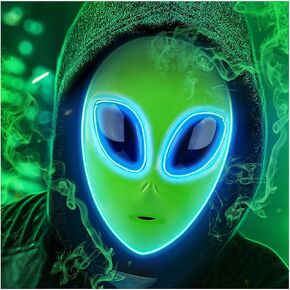 Tanganan Halloween LED Alien Mask, LED Light up Mask 3 Modes Lighted Face Mask for Festival Cosplay Halloween Costume Masquerade Parties Carnival Adult Boys Girls Gifts