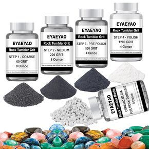 Rock Tumbler Grit and Ceramic Tumbling Media 2 Pounds, Polish Up to 13 lbs. of Rocks, Polish Refill Media Kit, Compatible with Any Tumbler (4 Step + Tumbling Media)