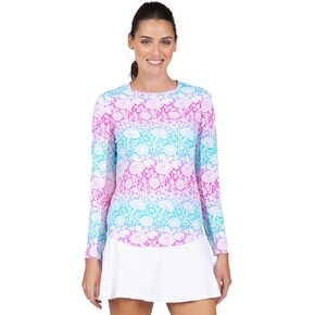 IBKUL Athleisure Wear واقي من الشمس بعامل حماية من أشعة الشمس 50+ Icefil Cooling Tech Jesse Print بأكمام طويلة وياقة دائرية - 12538 وردي فاقع/ترك جيسي S in Kuwait