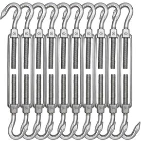 TooTaci 10 Pack M8 Turnbuckle Hook and Hook, 304 Stainless Steel Turnbuckle, Heavy Duty Turnbuckle Tensioner, Adjustable Turnbuckles for Cables Wire, Shade Sail, Cable Railing, Clothesline Tightener