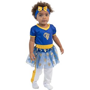 MODERN HERO NFL LOS ANGELES RAMS Officially Licensed Infant One-piece Bodysuit and Leggings Costume includes One-piece Bodysuit with Mesh Skirt, Leggings and Matching Headband, Size 12 Months