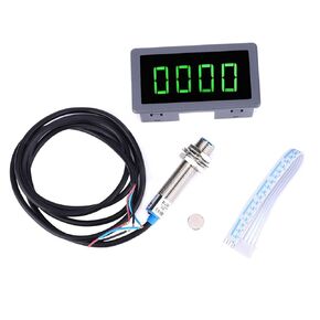 Motor LED Tacho, DC 8-24V 40mA 10-9999RPM 4 Digital LED Tachometer RPM Speed Meter with Hall Proximity Switch Sensor NPN Green for Industrial