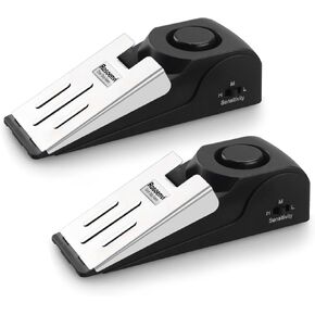 2 Pack Door Stop Alarm, Door Stopper with 120DB Security Alarm, Floor Wedge Door Stop Siren, Door Security Devices for Traveling, Apartment, Hotel and Home, Black