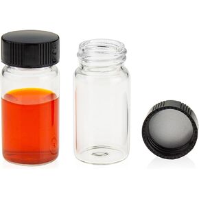 Clear Glass Sample Vial, Liquid Sampling Sample Glass Bottle, 20 ml (0.67OZ) Capacity, 24-400 Thread Black Closed Top Cap,PE liner, Pack of 100