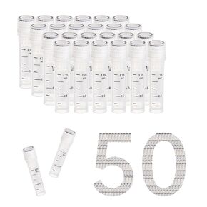 Cryovials Sterile Tubes 2ml Lab Vials with Caps Cryovial for Low Temperature Storage, Bag of 50