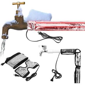 2 Pcs Heat Tape for Water Pipes, 38.5" x 6" Heat Blanket for Straight Water Pipe, 9.75’’ x 5.5’’ Heated Wrap for Turning/Curved Water Pipe, Heating Tape Pad 110V Max Temp 140°F Prevent Water Freezing