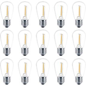 Meconard 24 Pack LED S14 Replacement Light Bulbs, Shatterproof Outdoor 1 Watt to Replace 11Watts String Incandescent Bulb, E26 Regular Medium Screw Base, 2200K Warm White, Non-Dimmable