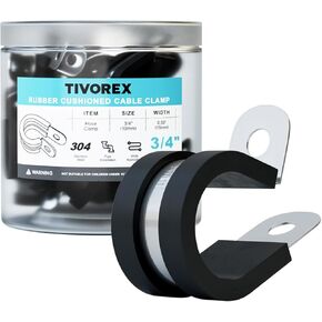 20PCS 3/4 Inch Cable Clamps, Tivorex 304 Stainless Steel Wire Clamp, Rubber Cushioned Insulated Hose Clamps for Tube, Pipe, Plumbing, Wire Cord Installation