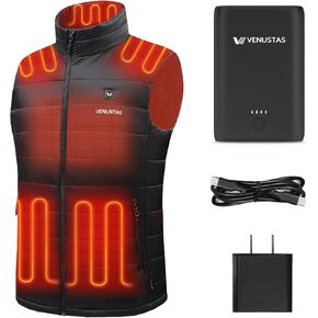 Venustas [Upgraded Battery Men's Heated Vest(Size Small) with Battery Pack, Plus 35W Fast-Charging Adaptor, Up to 12H of Runtime