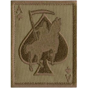 Tan Coyote Ace of Spades Grim Reaper Death Card Morale Tactical Skull Skeleton Touch Fastener Patch