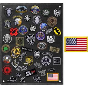 bvya Tactical Board Patch Organizer Holder Display with Loop Surface, Steel Ring for Morale Uniform Hook and Loop Emblems, 1 Flag Patch Included (Black, Small: 23.6" x 17.7"/60 CM x 45 CM)
