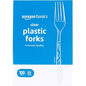 Amazon Basics Disposable Clear Plastic Forks, Premium Quality, 100 Count, Large Pack