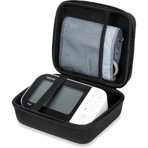 Ginsco Universal Hard Shell Case for Blood Pressure Monitor, Compatible with Omron Bronze/iHealth/Oklar, Portable Carrying Travel Case with Handle, Mesh Pocket for Cuff/Batteries/Charger (Black, M)