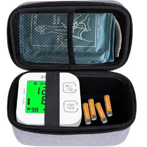 حافظة Ginsco Universal Hard Shell لمراقبة ضغط الدم، متوافقة مع Omron Bronze/iHealth/Oklar، حقيبة سفر محمولة مع مقبض، جيب شبكي للأساور/البطاريات/الشاحن (أسود، M)