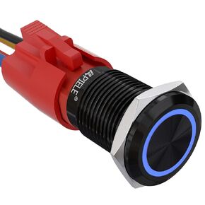 APIELE 10 Amp 16mm Latching Push Button Switch 12V Angel Eye LED Waterproof Round Self-Locking 1NO (Black Aluminum, Blue)