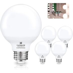 hansang G25 LED Globe Light Bulbs, 60W Equivalent, 5000K Daylight Bathroom, E26 Base, Eye-Friendly Vanity Round, Perfect for Vanity Makeup Mirror, 120V CRI85+ Non-Dimmable 4Pack