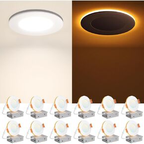 Amico 12 Pack 6 Inch 5CCT LED Recessed Ceiling Light with Night Light, 2700K/3000K/3500K/4000K/5000K Selectable Ultra-Thin Lighting, 12W=110W, 1100LM, Dimmable Canless Wafer Downlight ETL&FCC