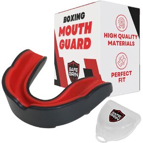 SafeGrin Pro Mouth Guard for Boxing - Essential Shock Absorbing Boxing Equipment - Custom Fit Youth Mouth Guard for Sports - Ideal Mouth Protection for Boxing, MMA, Muay Thai and More - Adult