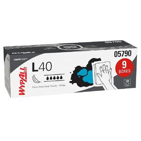 مناشف التنظيف والتجفيف WypAll L40 للاستعمال مرة واحدة (05790)، مناشف ذات استخدام محدود، بيضاء، 9 صناديق منبثقة لكل علبة، 100 ورقة لكل صندوق، إجمالي 900 ورقة