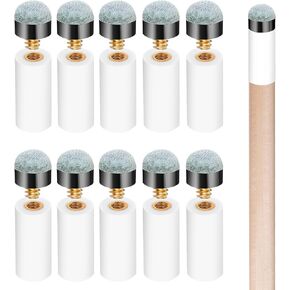 10 Sets Billiard Cue Tips Replacement Kit with White Pool Cue Stick Ferrules Pool Cue Tips Screw on Pool Stick Tips Replacement Kit