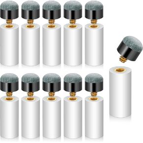 Billiard Cues Tips Replacement with White Pool Cue Stick Ferrules, 10 Sets Billiard Pool Cue Stick Tips Replacement Kit Slip On Pool Cue Repair Tips Pool 12 mm Screw On Pool Stick Tips