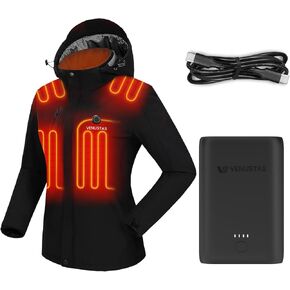Venustas Heated Jacket for Women (Black, Medium) and an Extra upgraded 7.4V, 7200mAh Battery Pack