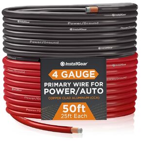 InstallGear 1/0 Gauge Wire (50ft) Copper Clad Aluminum CCA - Battery Cable, Car Amplifier Power and Ground Wire - Automotive Wire, Car Audio Speaker Stereo, RV Trailer, Welding Cable, Primary Wiring