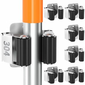 6 Pack Broom Holder Wall Mount Stainless Steel Mop Hanger Organization Heavy Duty Garage Storage System Garden Laundry Kitchen Tool Organizer General Purpose Storage Rack(Silver)
