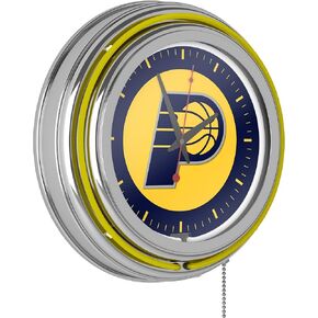 Trademark Global Neon Clock - Retro Indiana Pacers Logo Analog Wall Clock with Pull Chain - for Kitchen, Garage, Game Room, or Home Bar