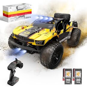 DEERC 1:14 سيارة RC سريعة لجميع التضاريس، شاحنة RC عالية السرعة 40KPH مع مصباح أمامي LED للأولاد، سيارة تحكم عن بعد للطرق الوعرة 2.4 جيجا هرتز 4x4، لعبة شاحنة الوحش، بطاريتان