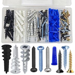 (180PCS) Blue Black White Plastic Drywall Anchors,Zinc Alloy Anchors, Wall Anchors Assortment Kit for Concrete Wall,Drywall